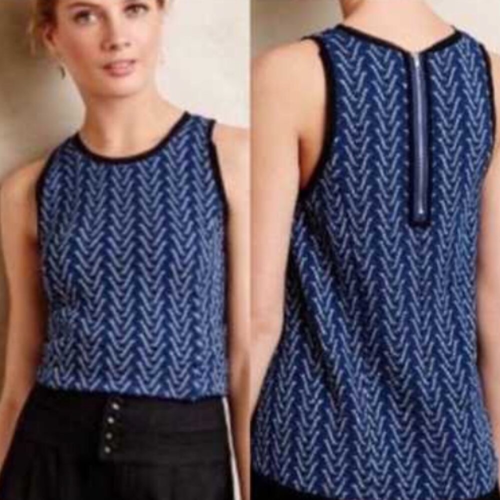 Postmark from Anthropologie Blue Textured Swing Tank - Size - Medium